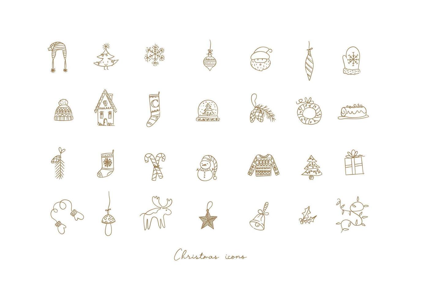 Christmas icons drawing in hand sketch style on light background vector