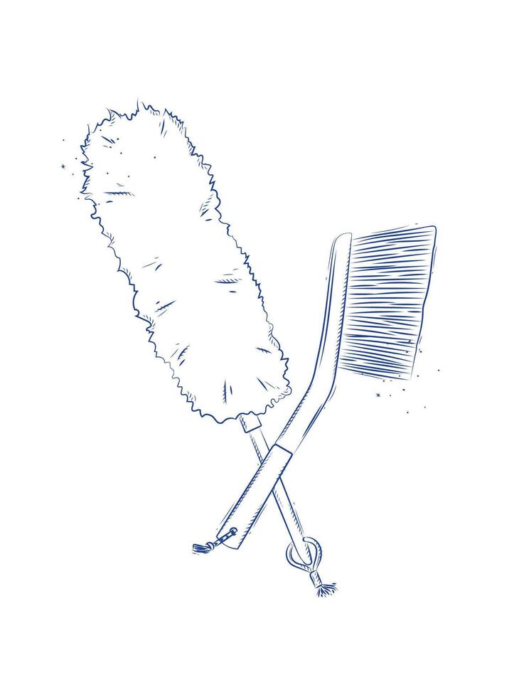 Dust remover tool and brush drawing in graphic style on light background vector