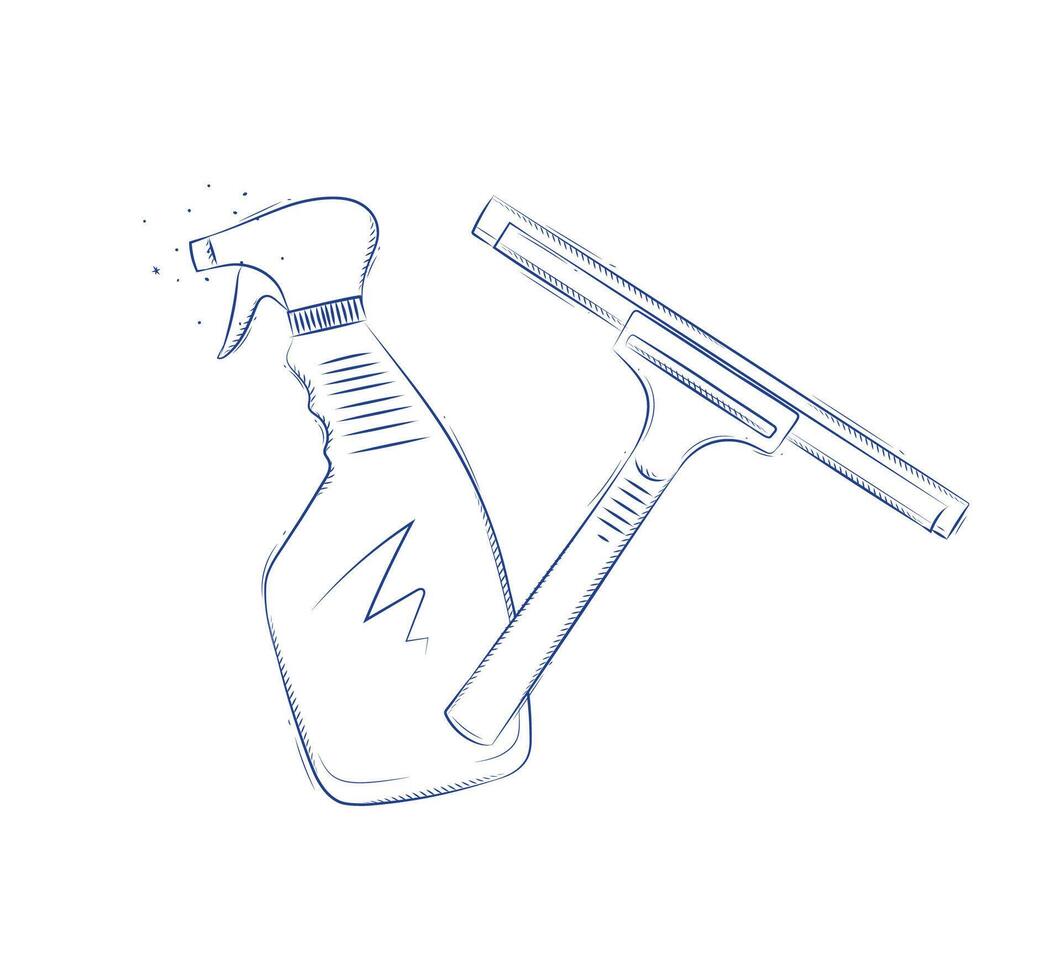 Glass scraper and cleaner drawing in graphic style on light background vector