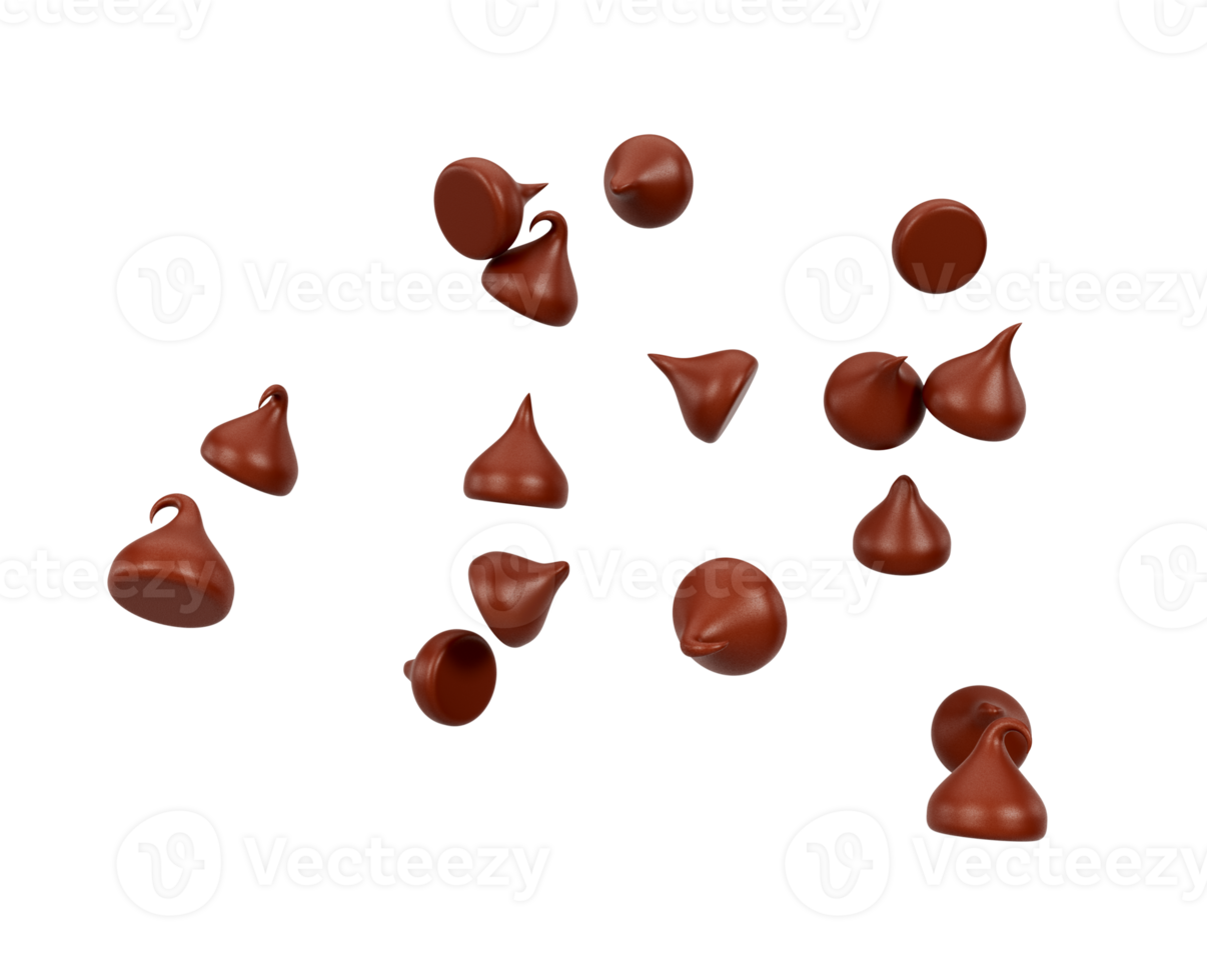Chocolate chips morsels or drops, Falling flying 3d illustration png