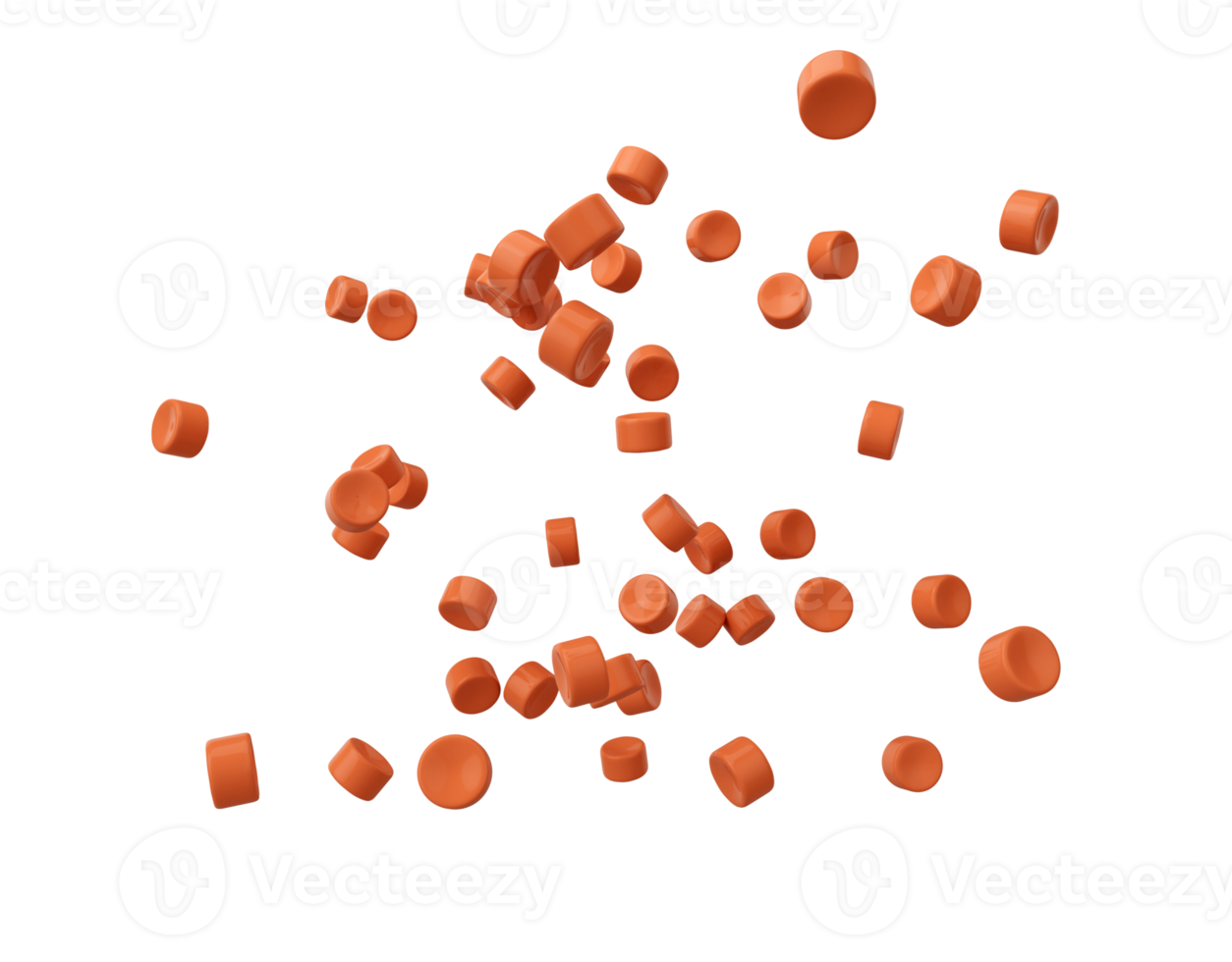 3d Orange Plastic Pellets Or PVC Polymer Beads Flying In The Air 3d Illustration png