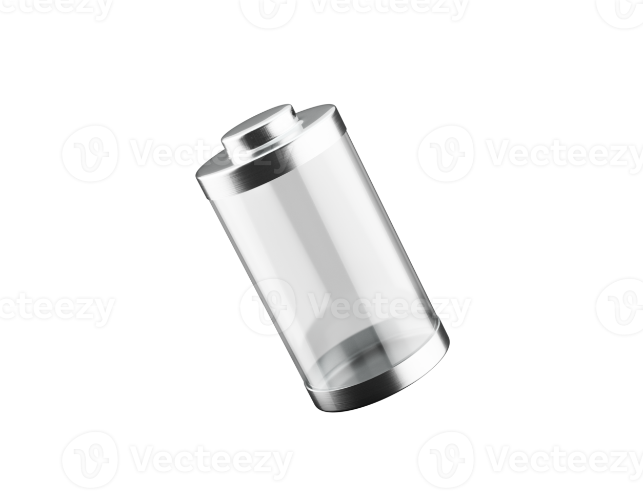 Glossy transparent battery charging glass empty battery with metal caps 3d illustration png