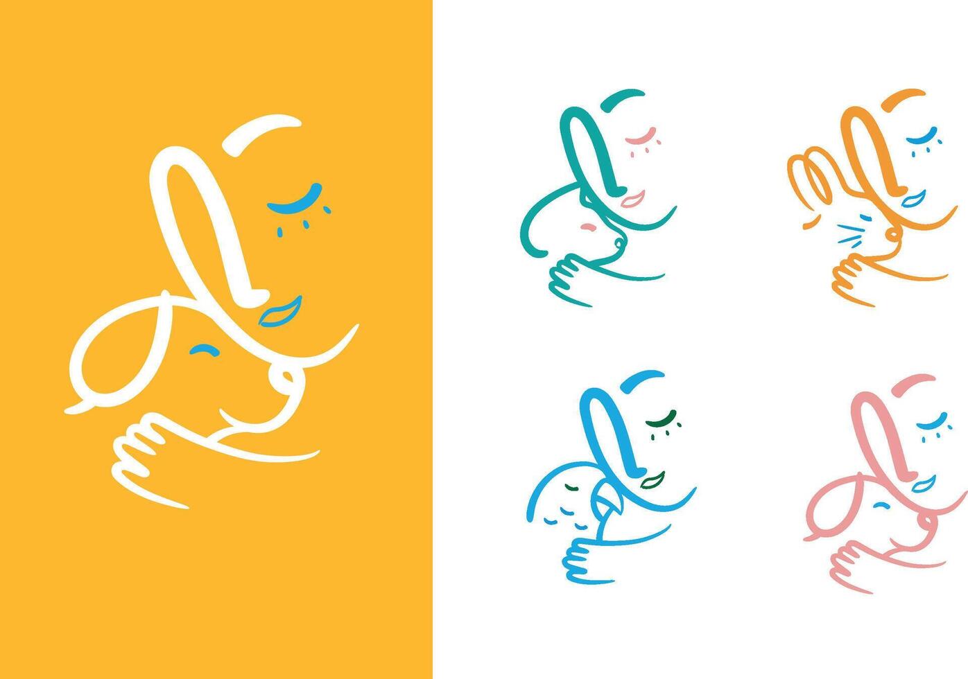 Man lovingly clings to an animal cat, dog, rabbit, parrot compositions drawing on bright color background vector