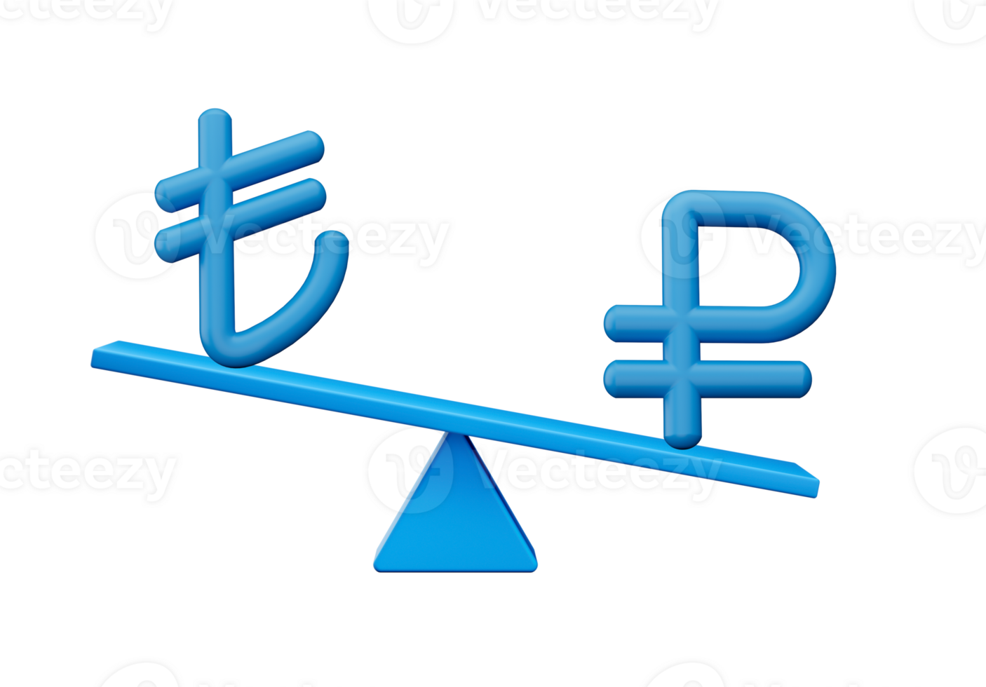 3d Blue Lira And Ruble Symbol Icons With 3d Blue Balance Weight Seesaw, 3d illustration png