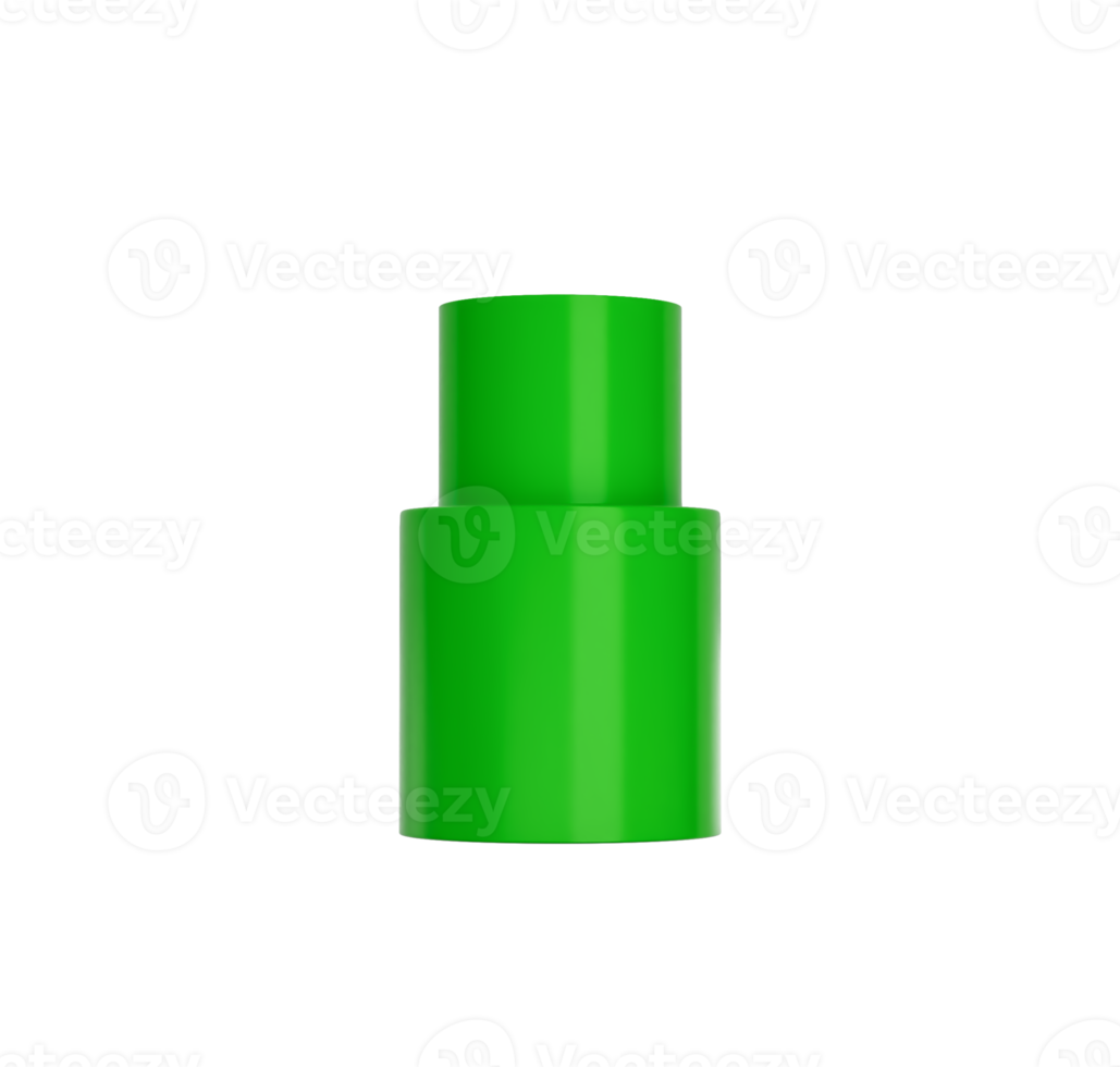 3D Green PVC Reducing Socket Plain Pipe Fitting Connector Of Different Diameters 3D Illustration png