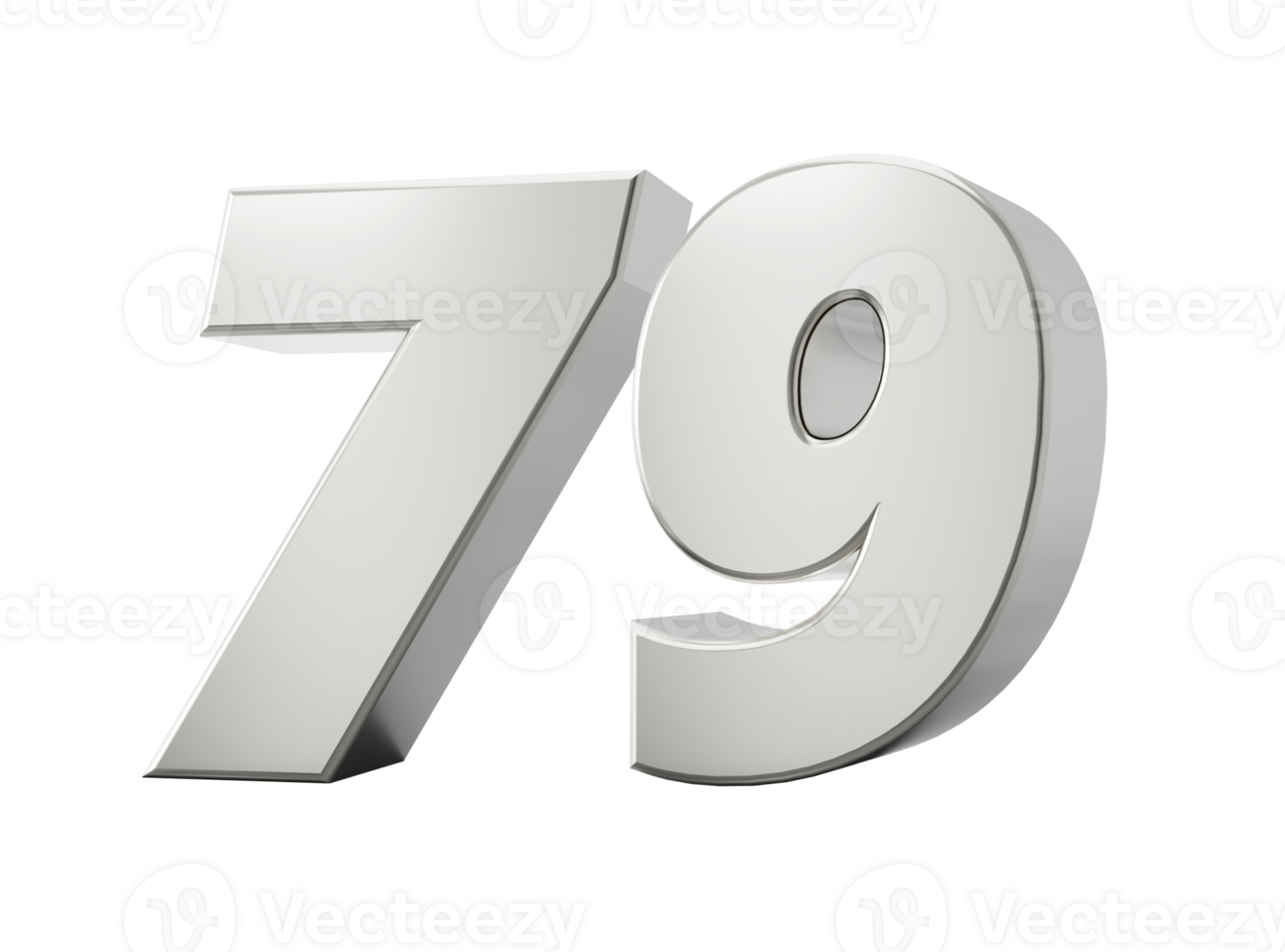 Silver 3d numbers 79 Seventy Nine. 3d illustration png