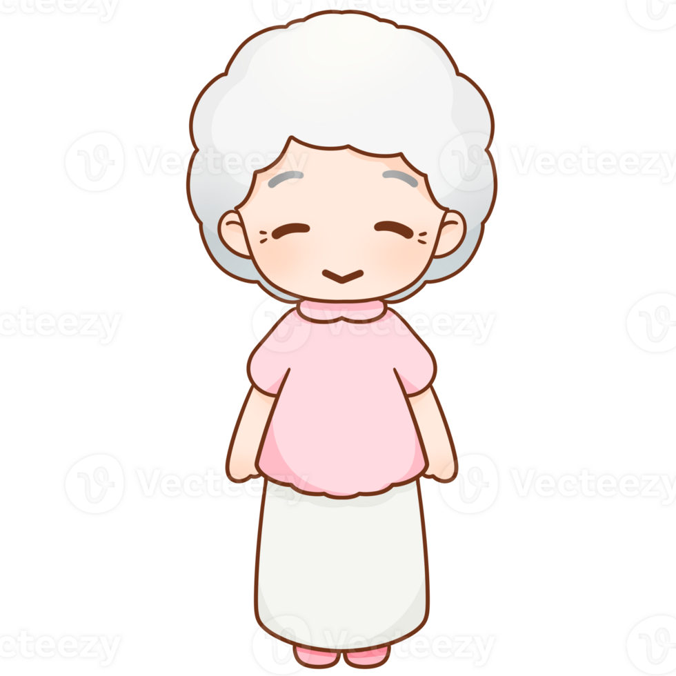 Full body Senior older woman illustration hand drawn painting png
