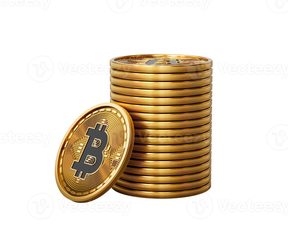 Stack Of Golden Cryptocurrency Bitcoin BTC Coins 3d Illustration png