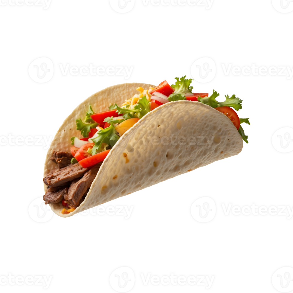 Spicy Sensation Delicious Beef Taco with Vegetables Isolated on Transparent Background Mexican, food, cuisine, meal, spicy, ingredients, traditional, tasty, lunch, dinner png
