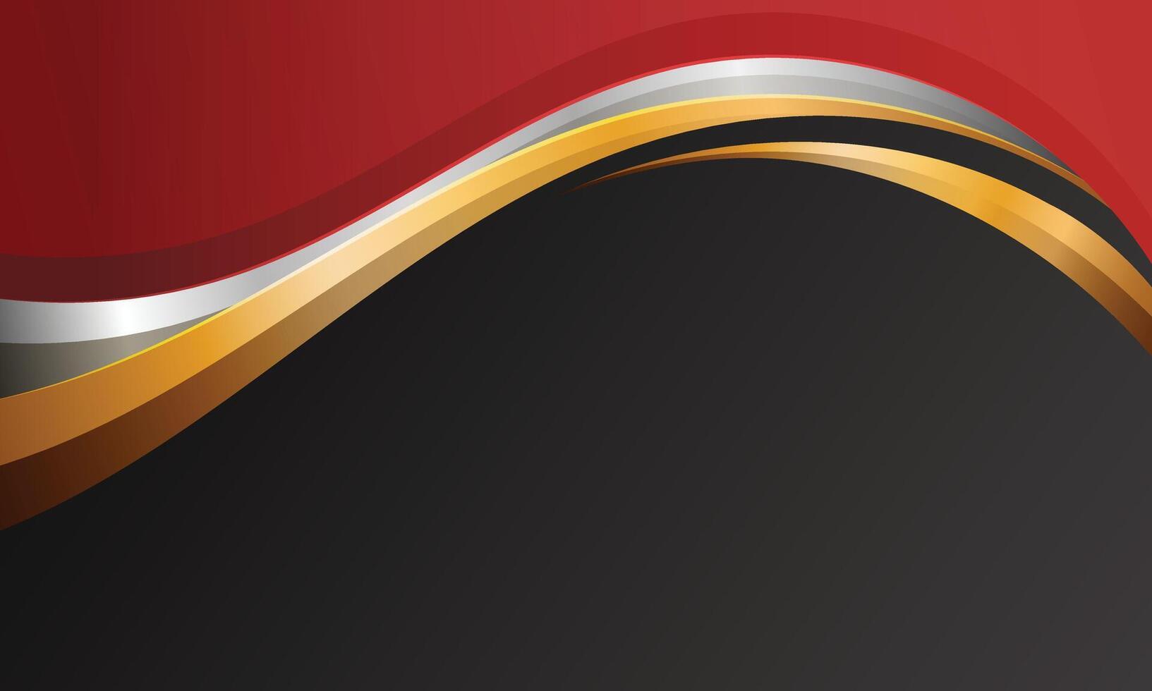Elegant red black 3D background with curved gold dynamic lines vector