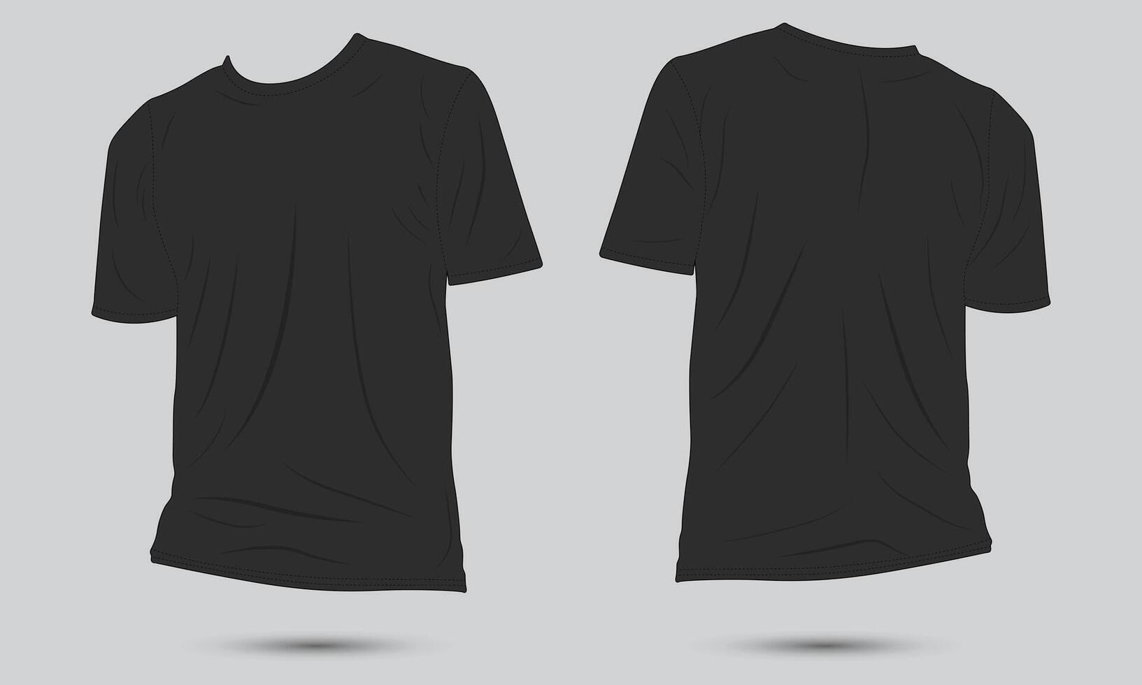 Blank black casual t-shirt mockup front and back view vector