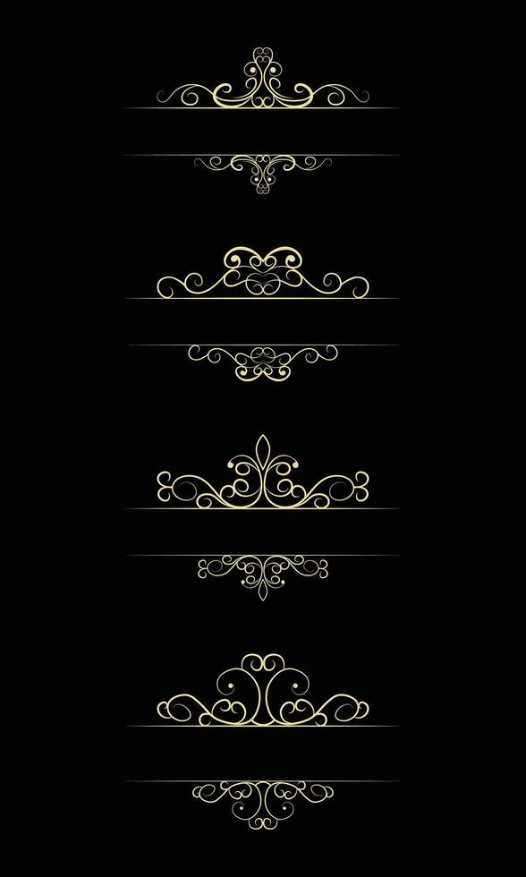 Collection of hand drawn gold vintage floral borders vector