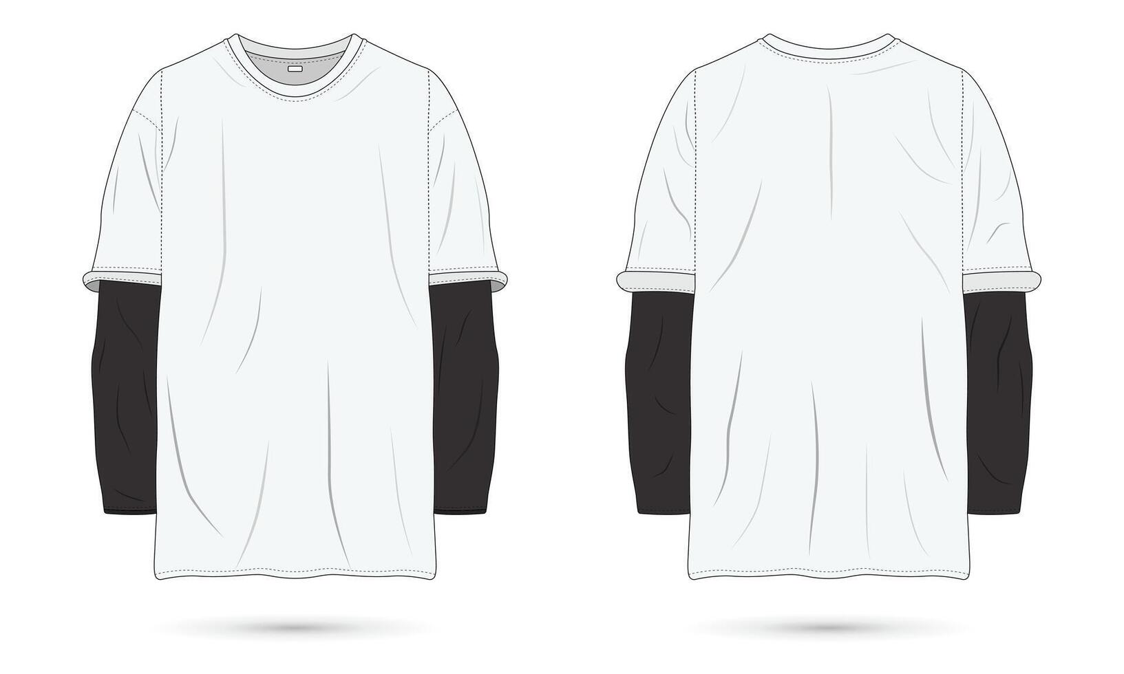 White casual t-shirt mockup front and back view vector