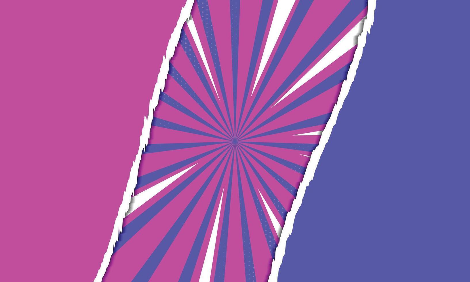 Retro abstract background of torn paper and comic style radial line rays vector