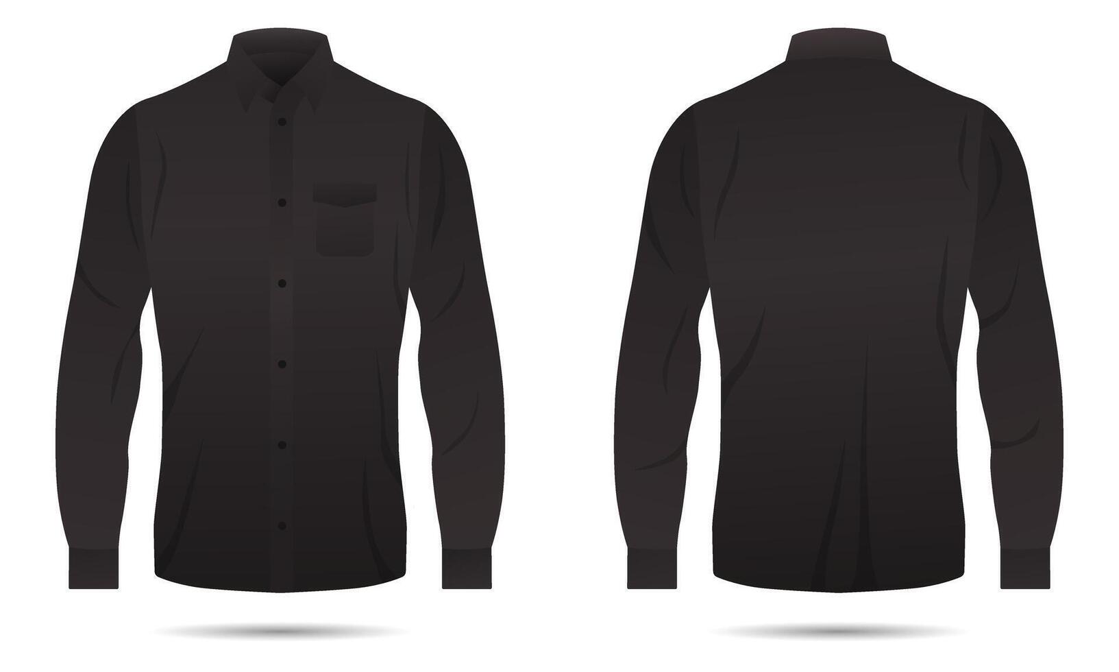Mockup of black long-sleeve button-up shirt front and back view vector