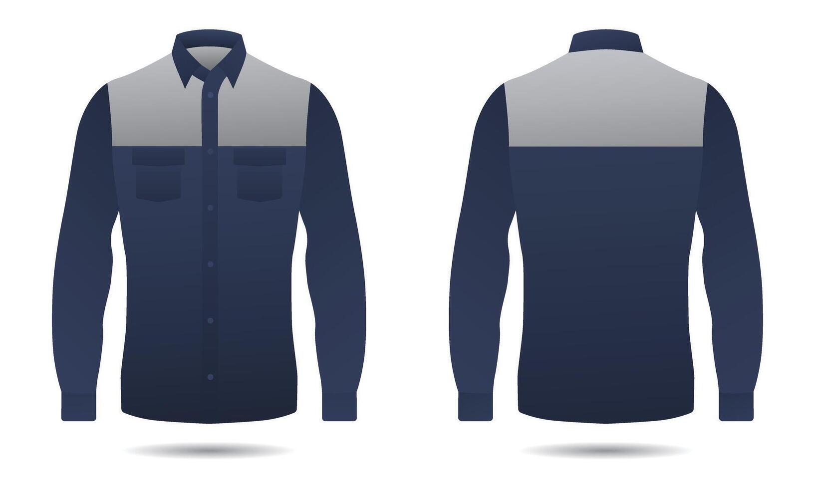 Long sleeve button up shirt mockup front and back view vector