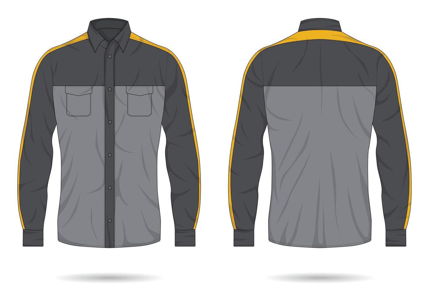 Mockup of a long-sleeve button-down work shirt front and back view vector