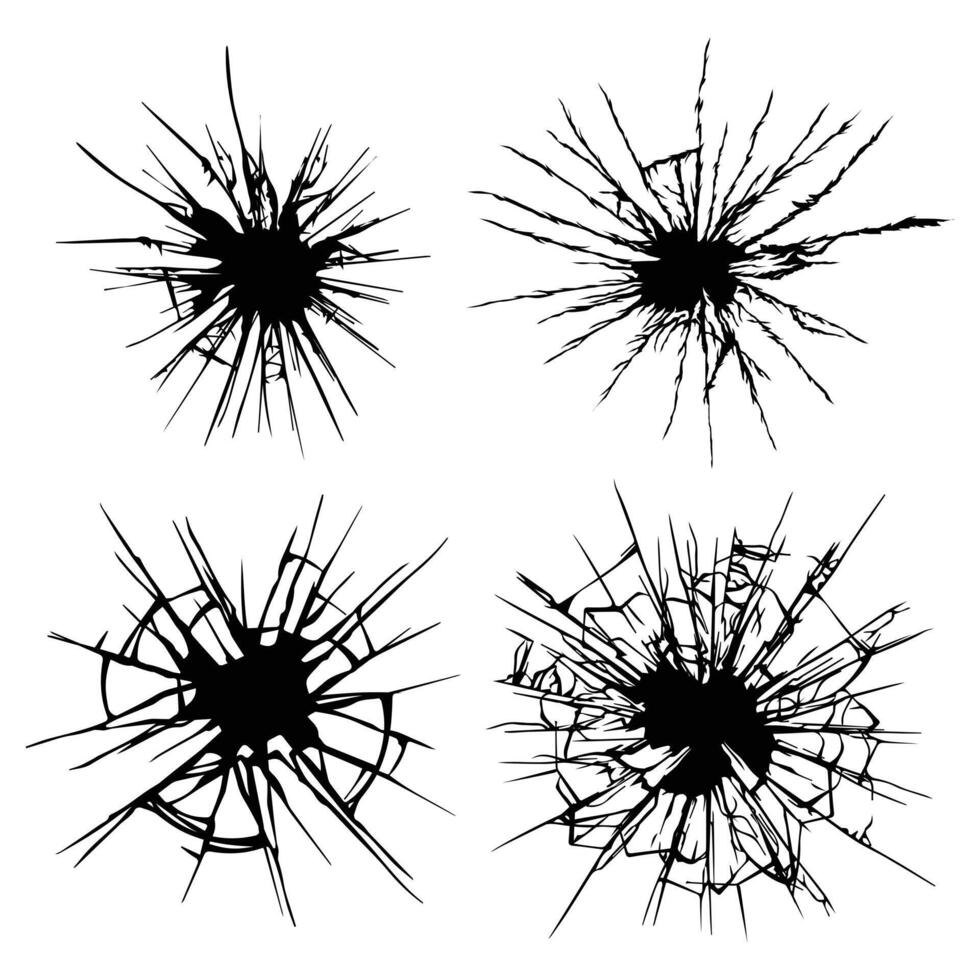 Collection of broken crack illustrations isolated on white background vector