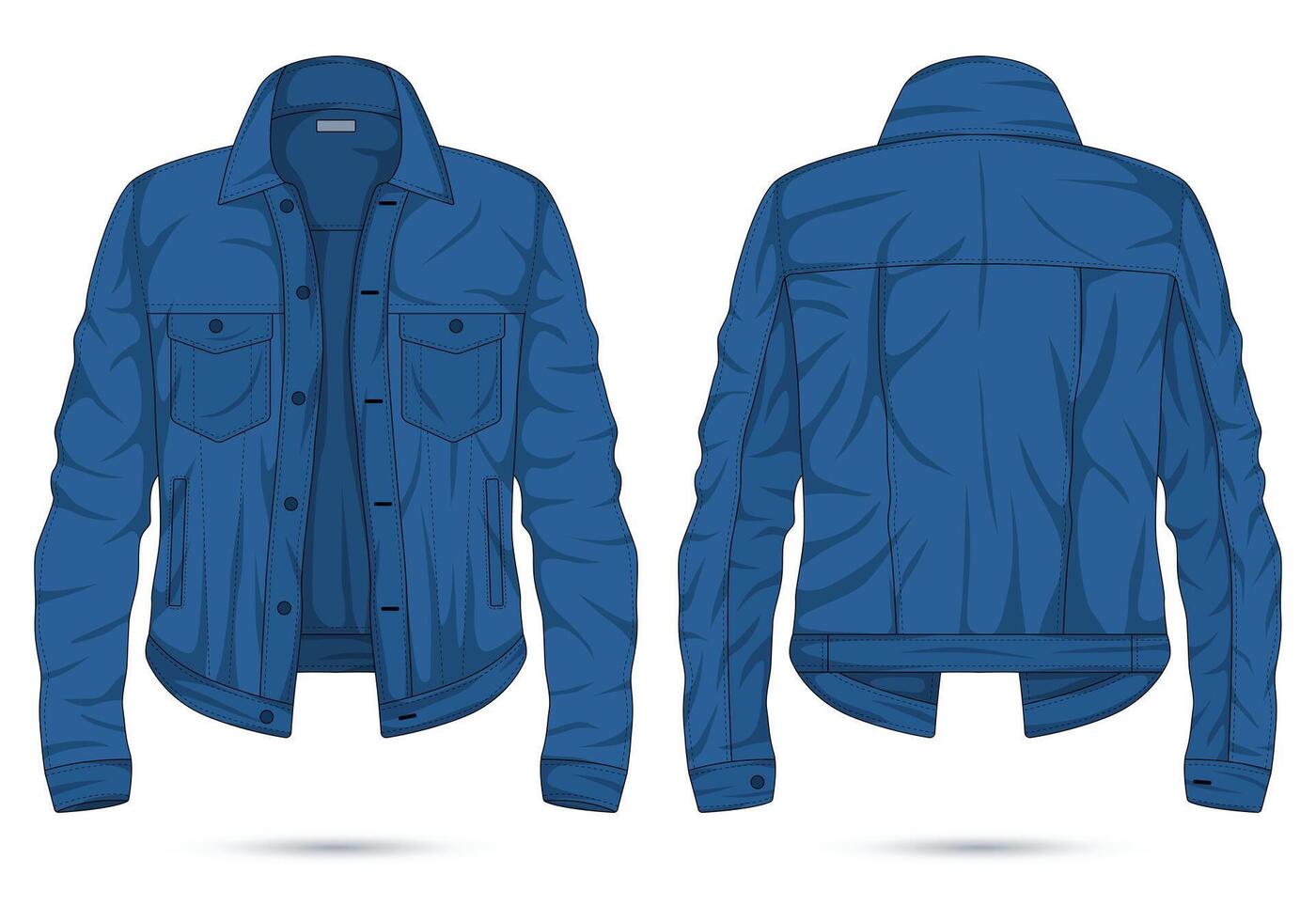 Blue denim jacket mockup front and back view vector