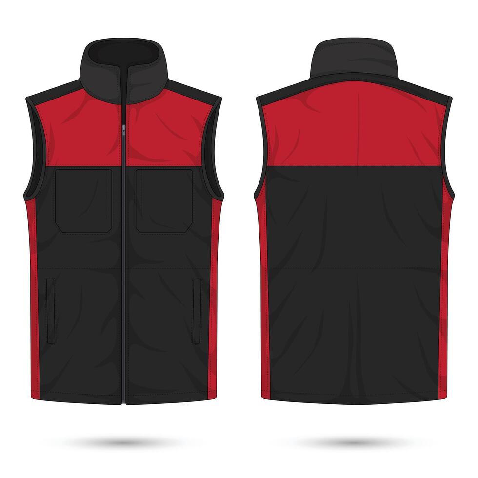 Modern zipper vest mockup front and back view vector