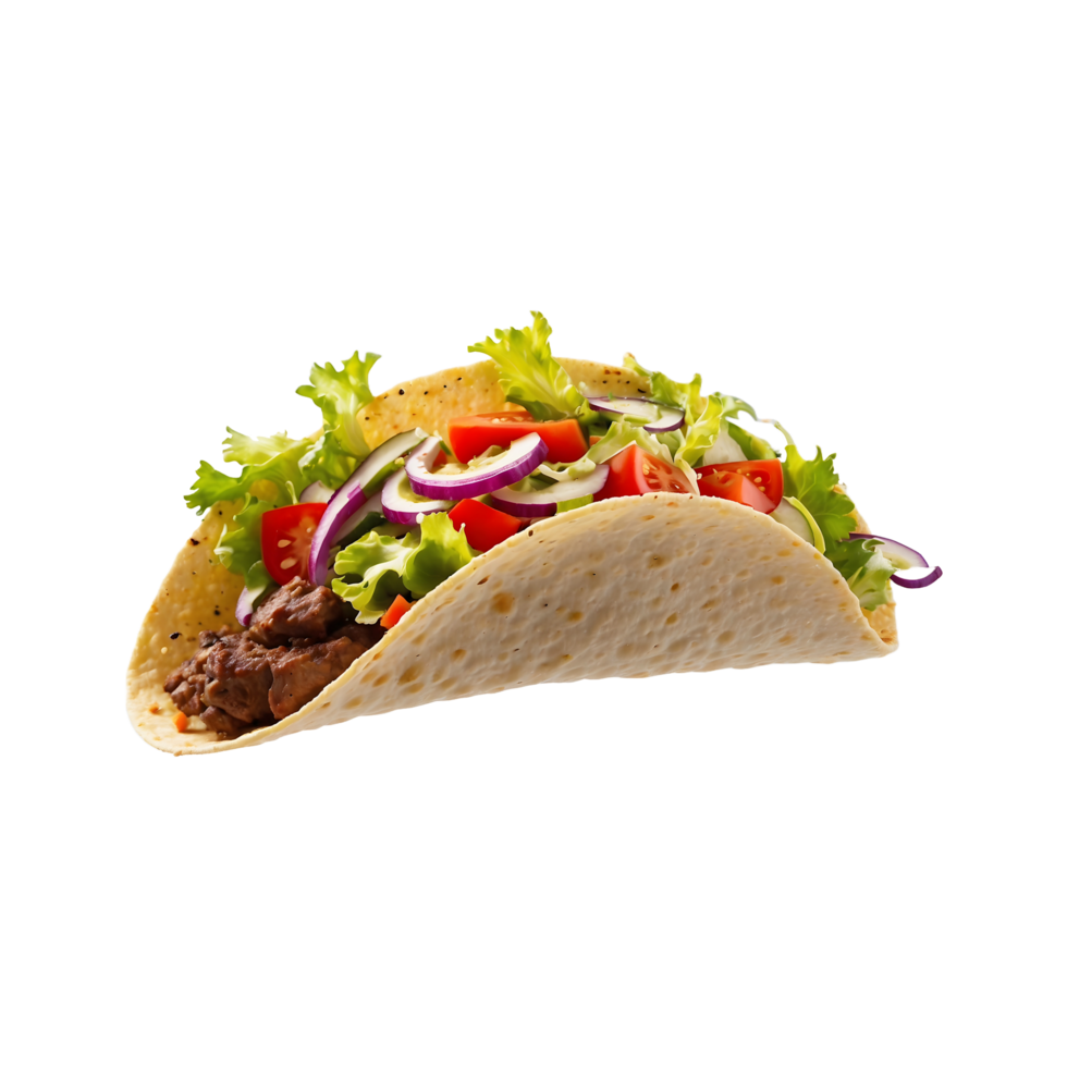Mexican Magic Delicious Beef Taco with Vegetables Isolated on Transparent Background Mexican, food, cuisine, meal, spicy, ingredients, traditional, tasty, lunch, dinner png