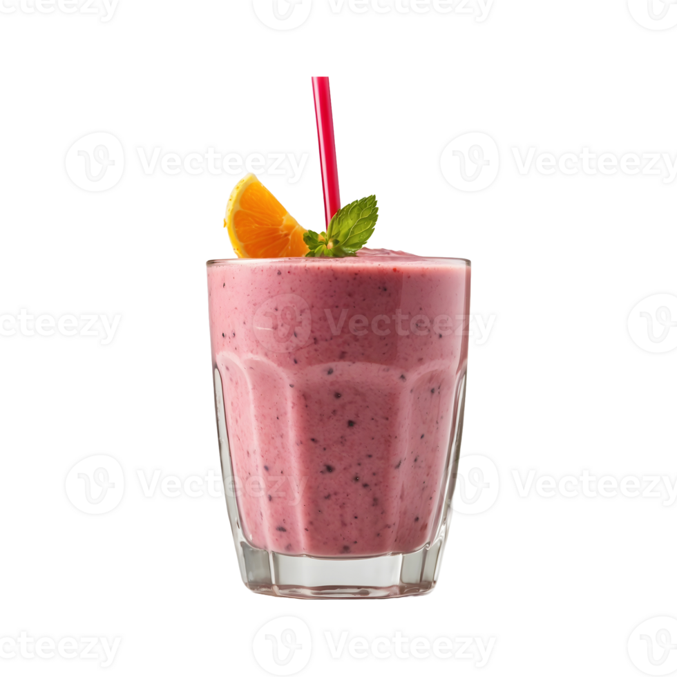 Colorful Refreshment Glass of Fruit Smoothie Isolated on Transparent Background with fresh fruit and a straw, great for healthy eating and beverage menus. png