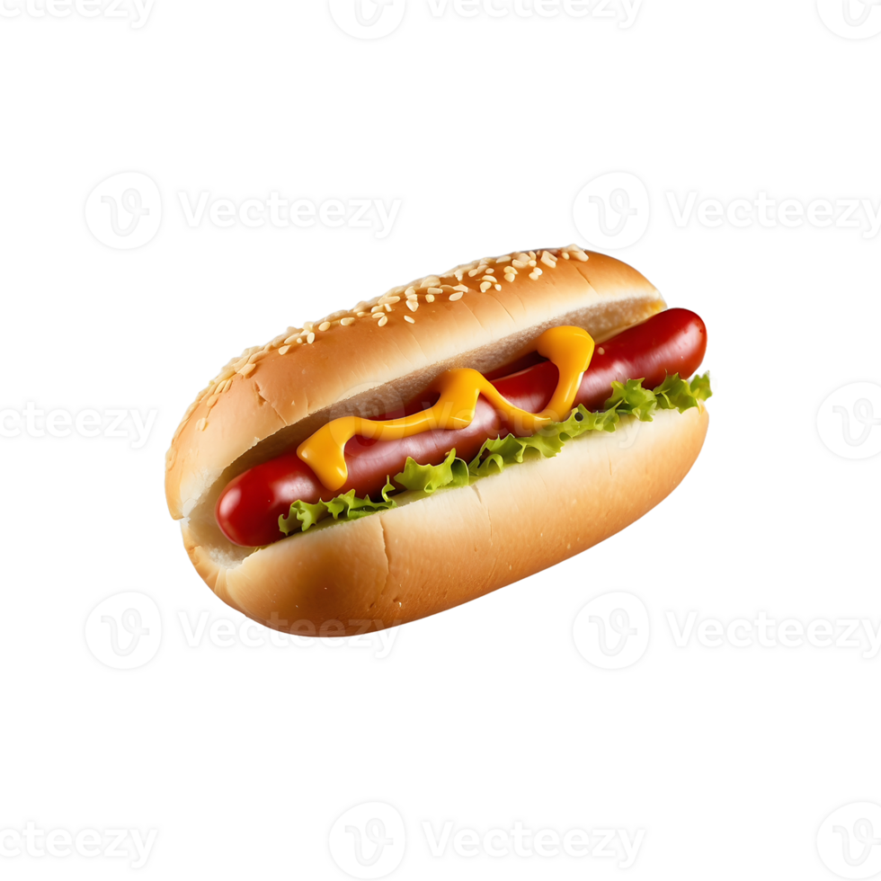 Deliciously Grilled Hotdog with Ketchup and Mustard Isolated on Transparent Background with tomato lettuce png