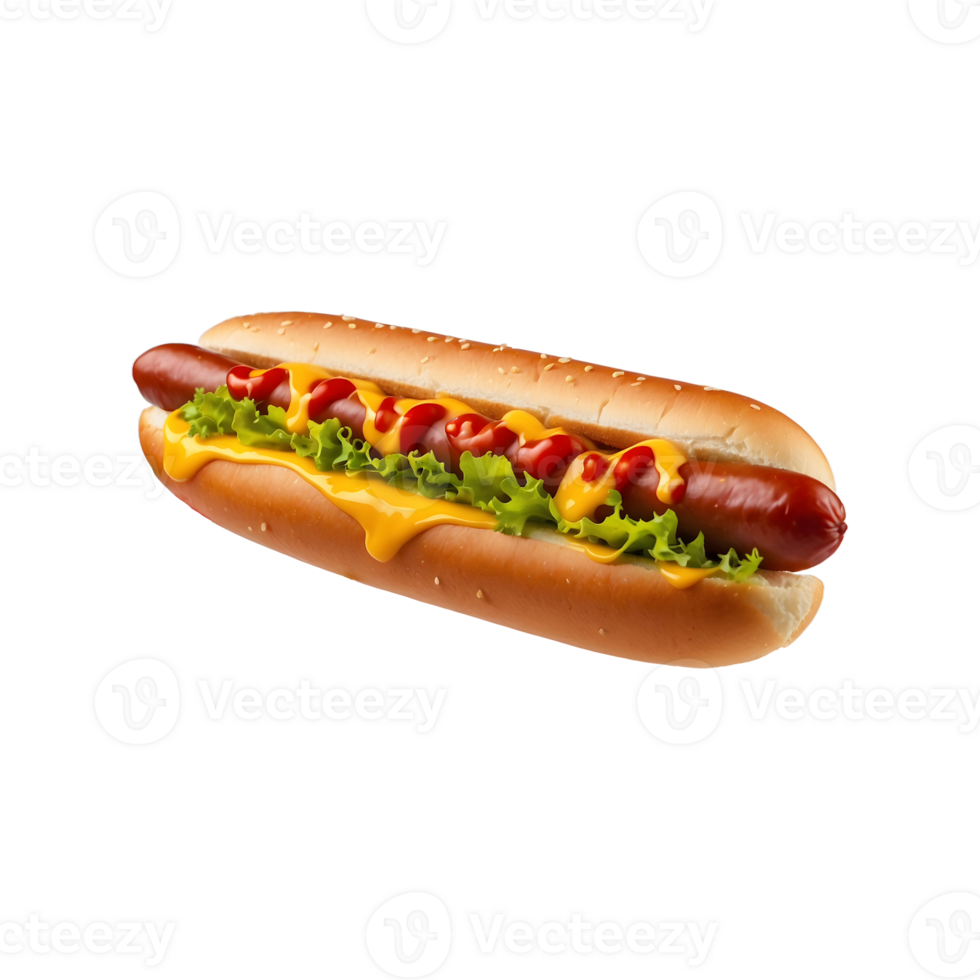 Ultimate Snack Hotdog with Ketchup and Mustard Isolated on Transparent Background png