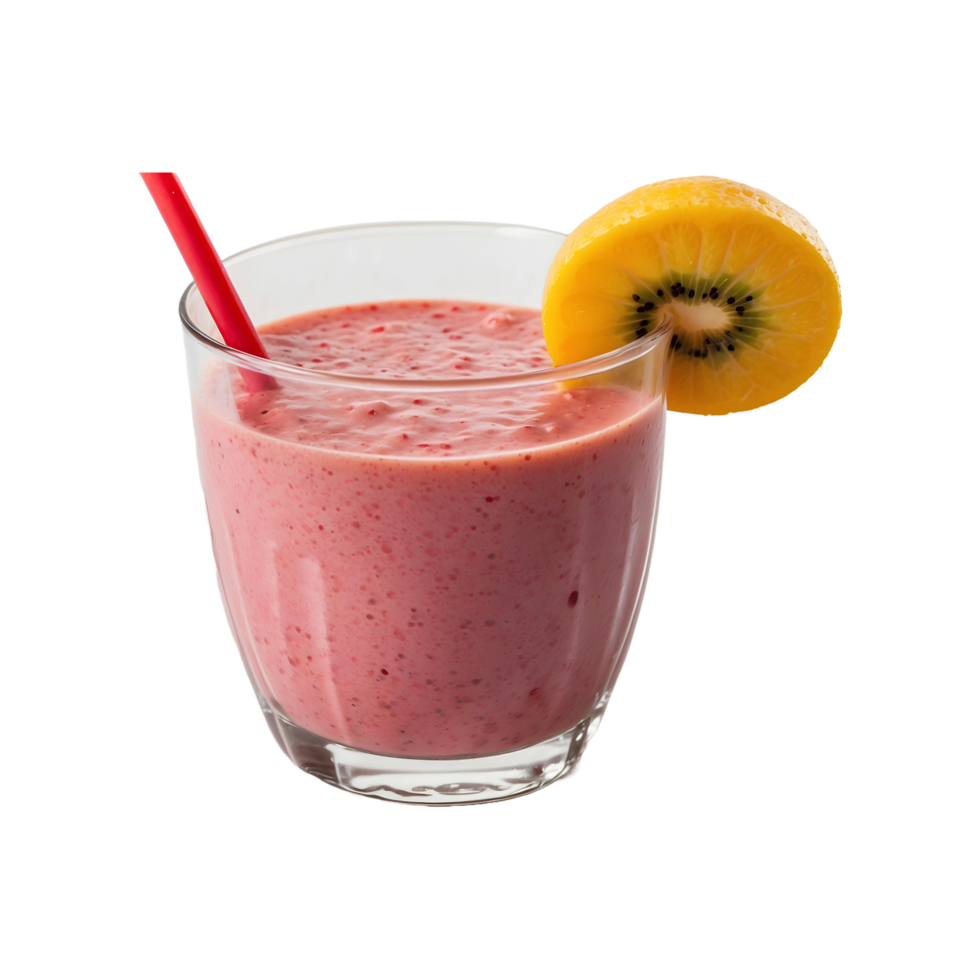 Vibrant Blend Glass of Fruit Smoothie Isolated on Transparent Background with fresh fruit and a straw, great for healthy eating and beverage menus. png
