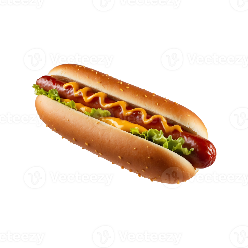 Summer Favorite Hotdog with Ketchup and Mustard Isolated on Transparent Background png