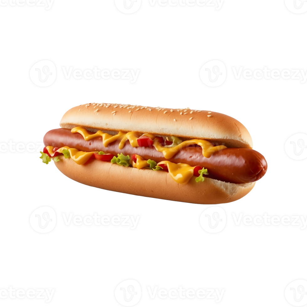 Classic Delight Hotdog with Ketchup and Mustard Isolated on Transparent Background with tomato lettuce png