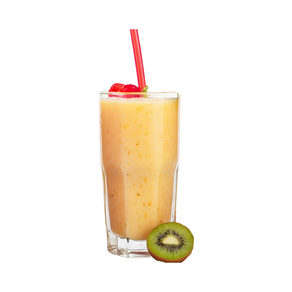 Vibrant Blend Glass of Fruit Smoothie Isolated on Transparent Background with fresh fruit and a straw, great for healthy eating and beverage menus. png