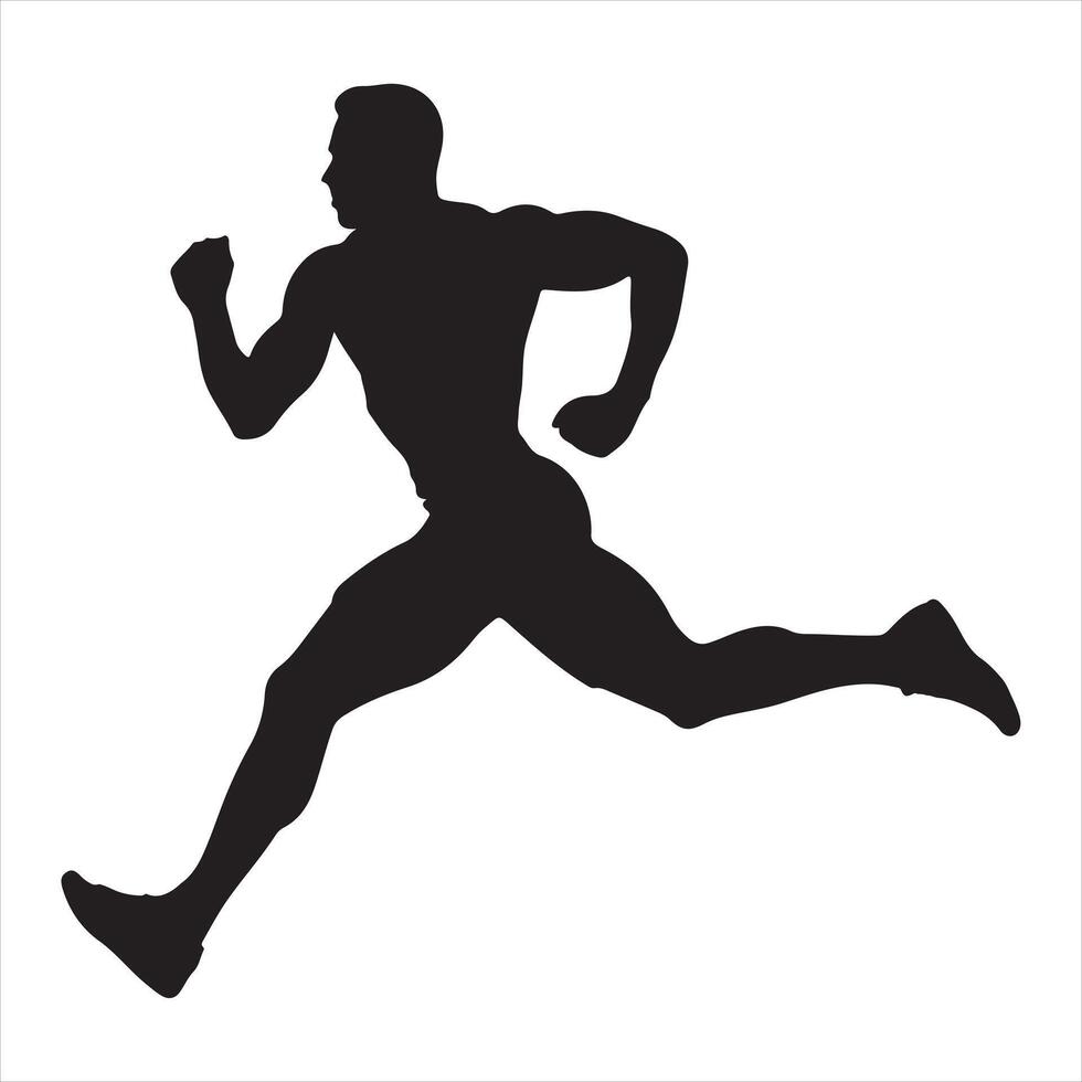 Muscular sprinter runner start running silhouette white background vector