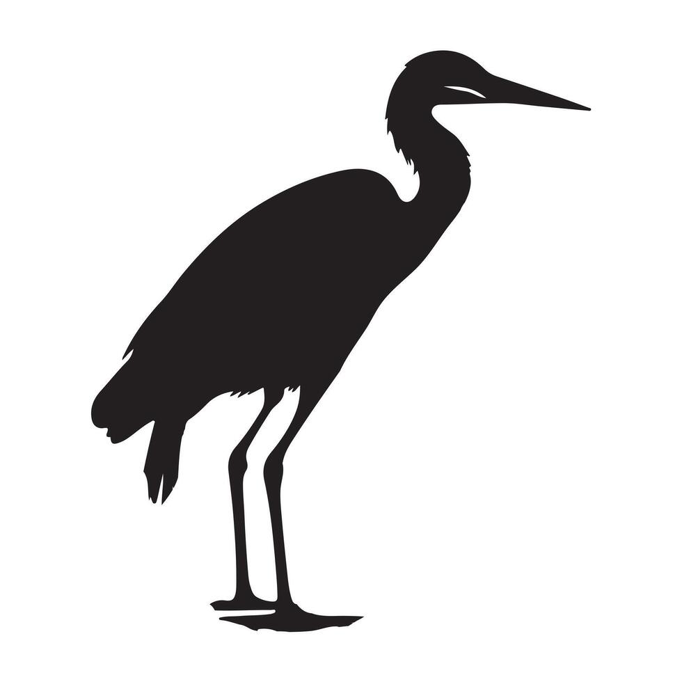 Heron standing on one leg silhouette white background vector