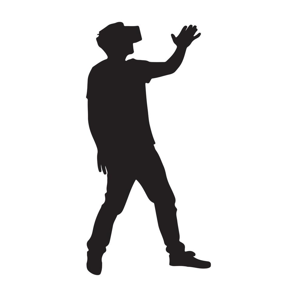silhouette of man using virtual reality headset glasses silhouette white background vector
