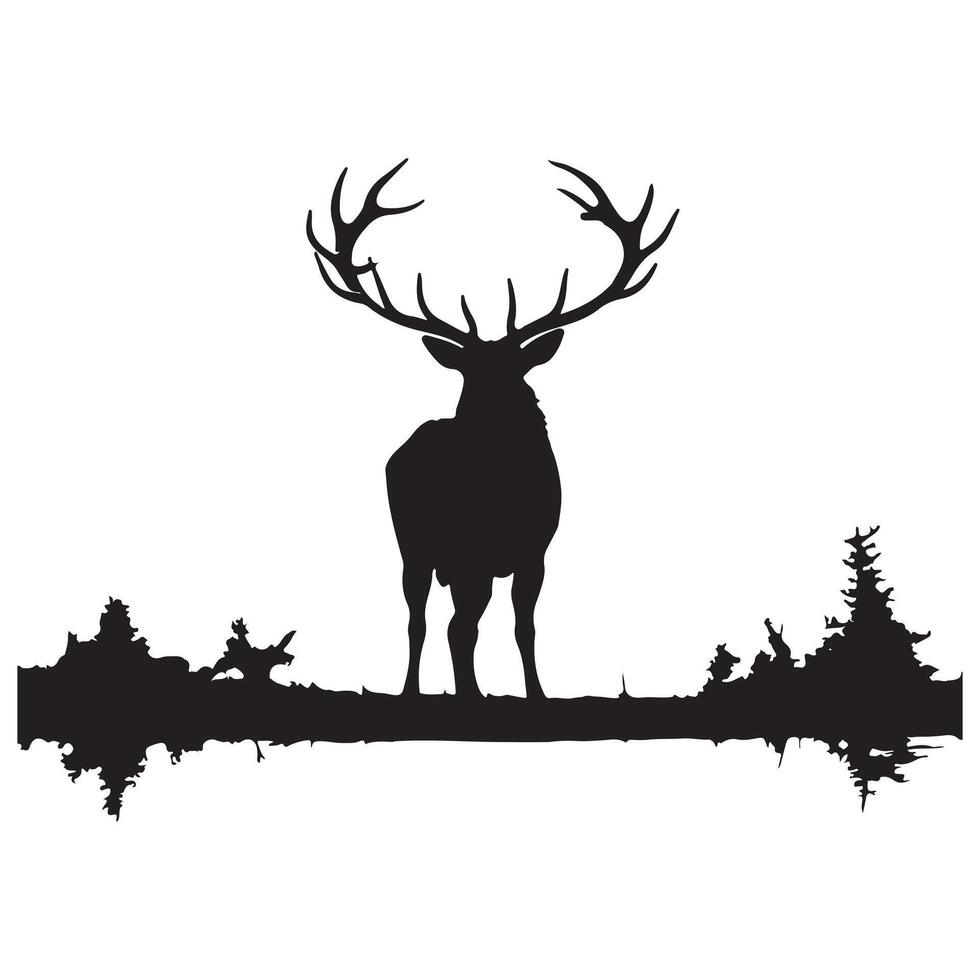 large male bull elk bugling silhouette white background vector