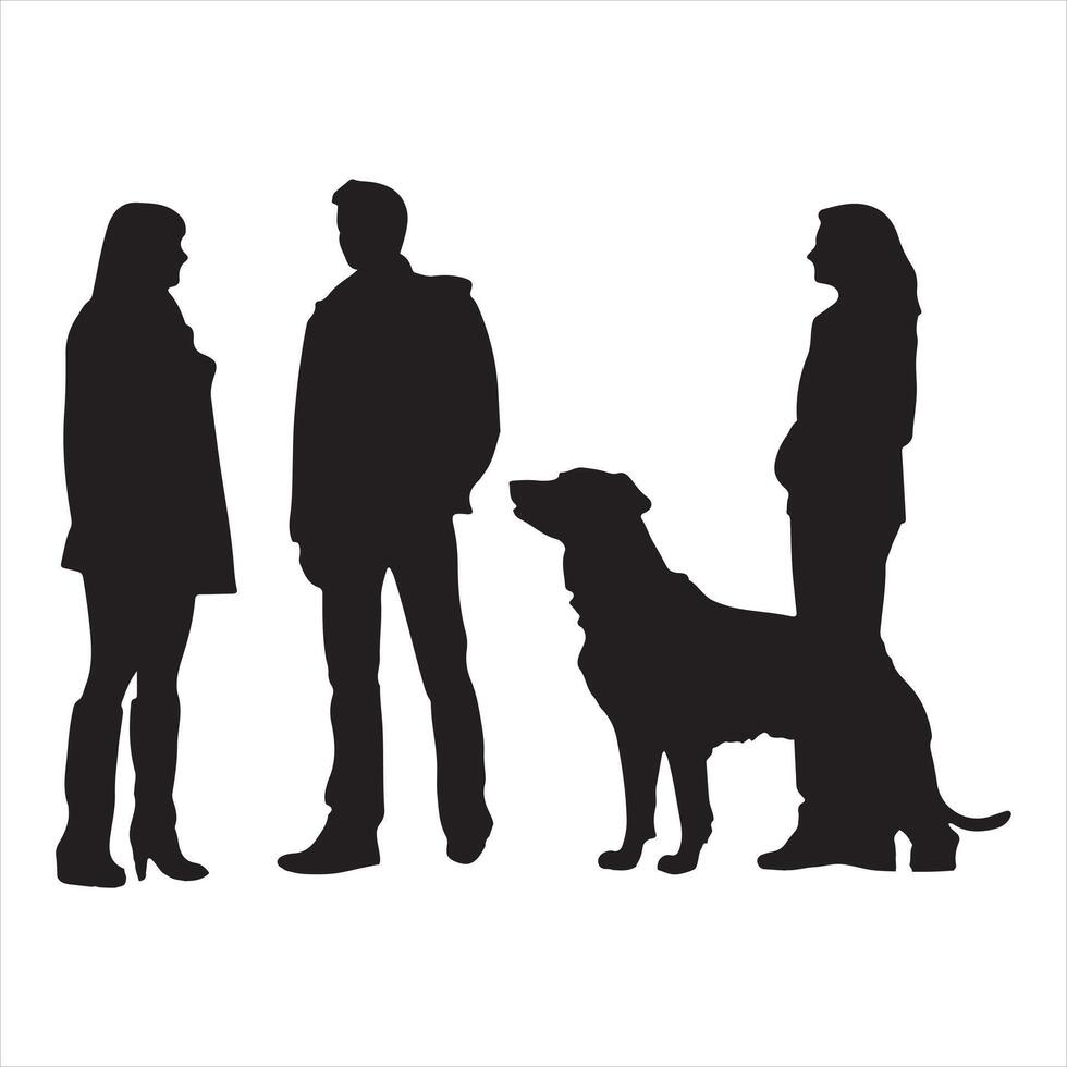 People with dog silhouette white background vector