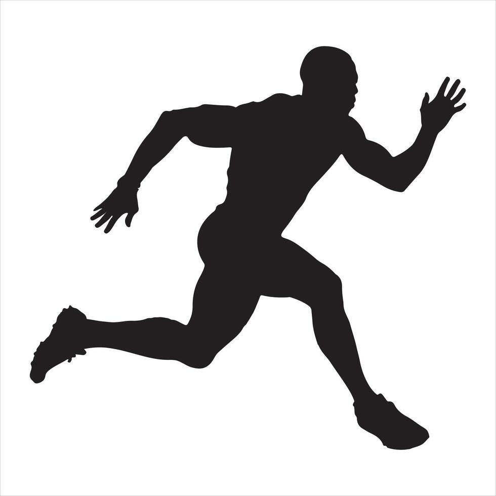 Muscular sprinter runner start running silhouette white background vector