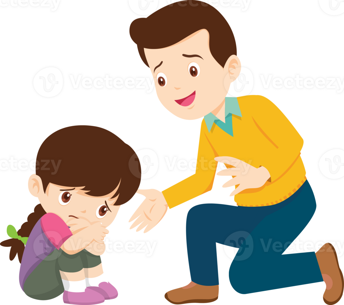 Comforting sad children with parent or teacher png