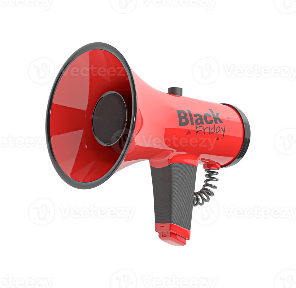 Red and black megaphone with black Friday written on it png