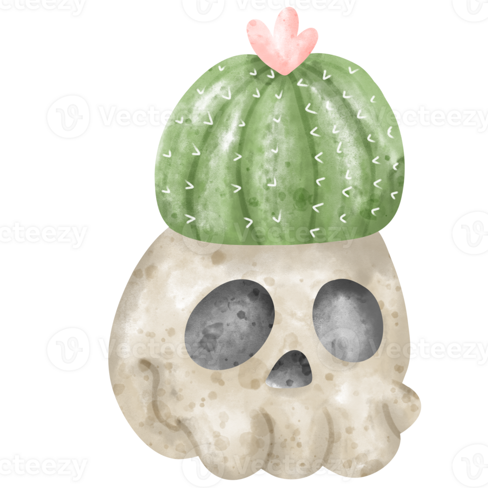 Desert Skull, Cactus Skull, Halloween, watercolor style png