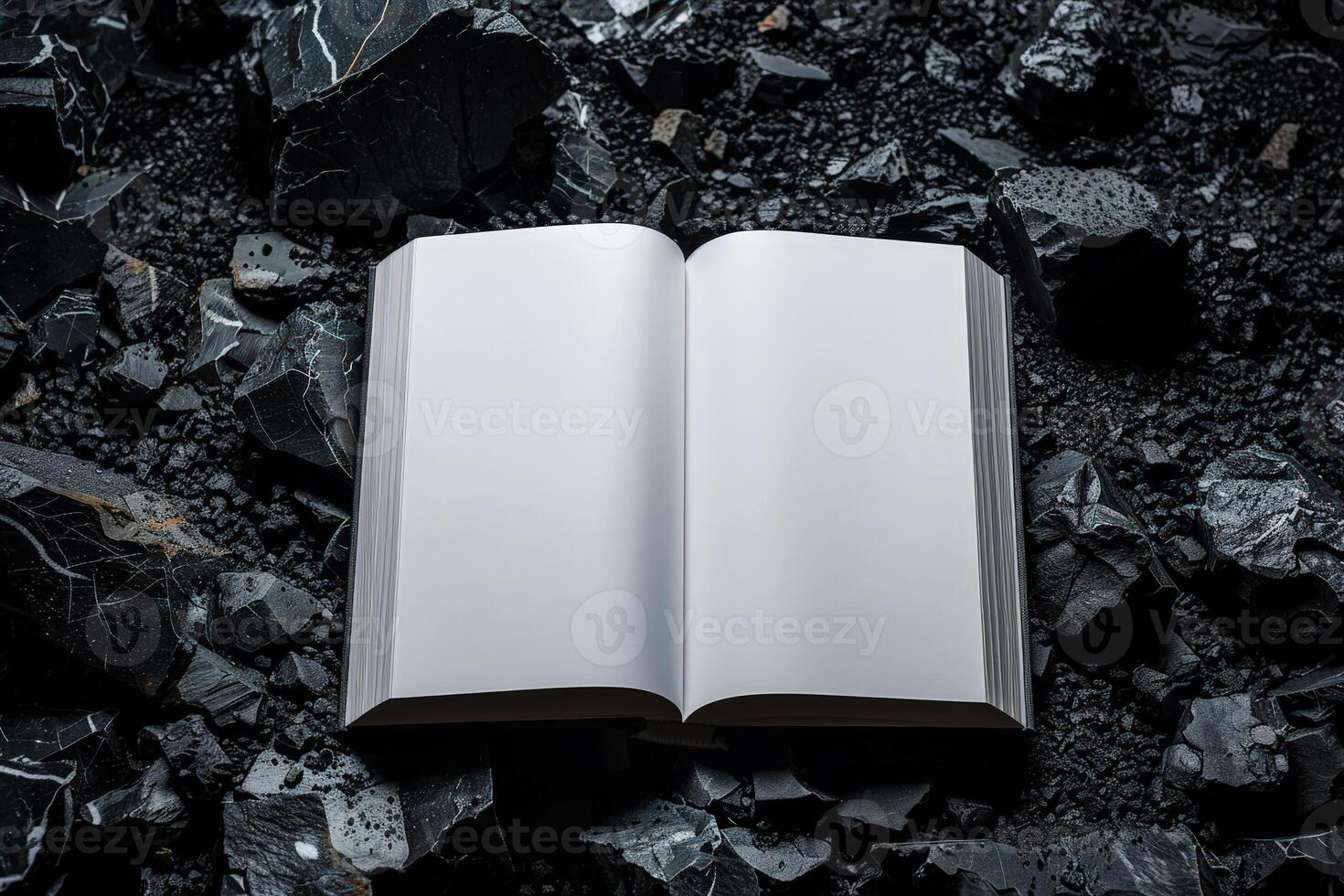 Blank white book for mockup placed on rocks, photo