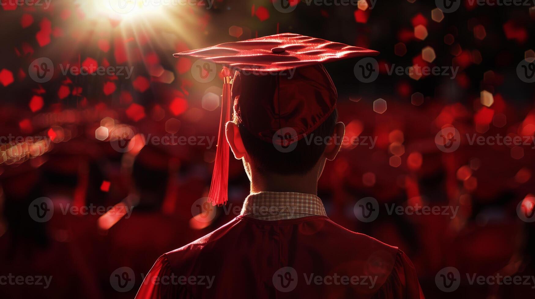 students graduating university college school at their graduation ceremony. Queue of graduates. photo