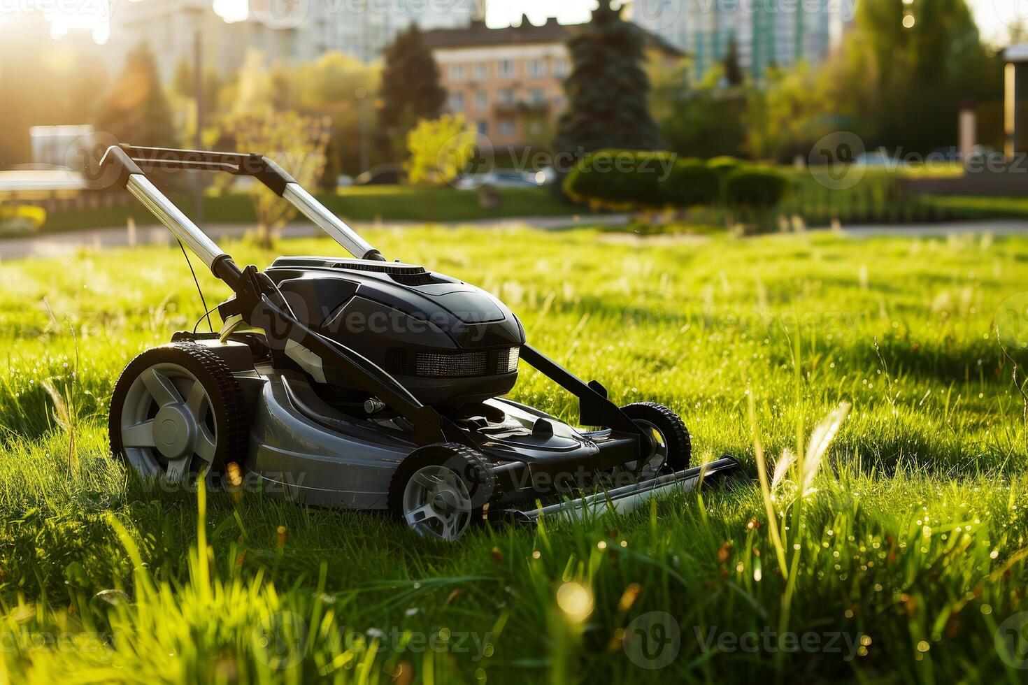 Robotic lawn mowers for effortless maintenance, solid color background photo