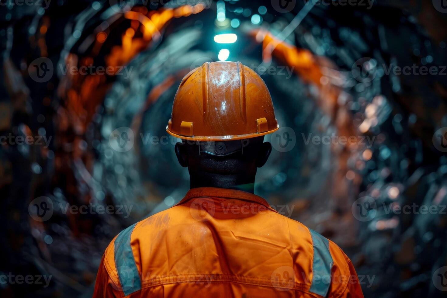 African worker miners with safety helmet on the coal mining background. photo