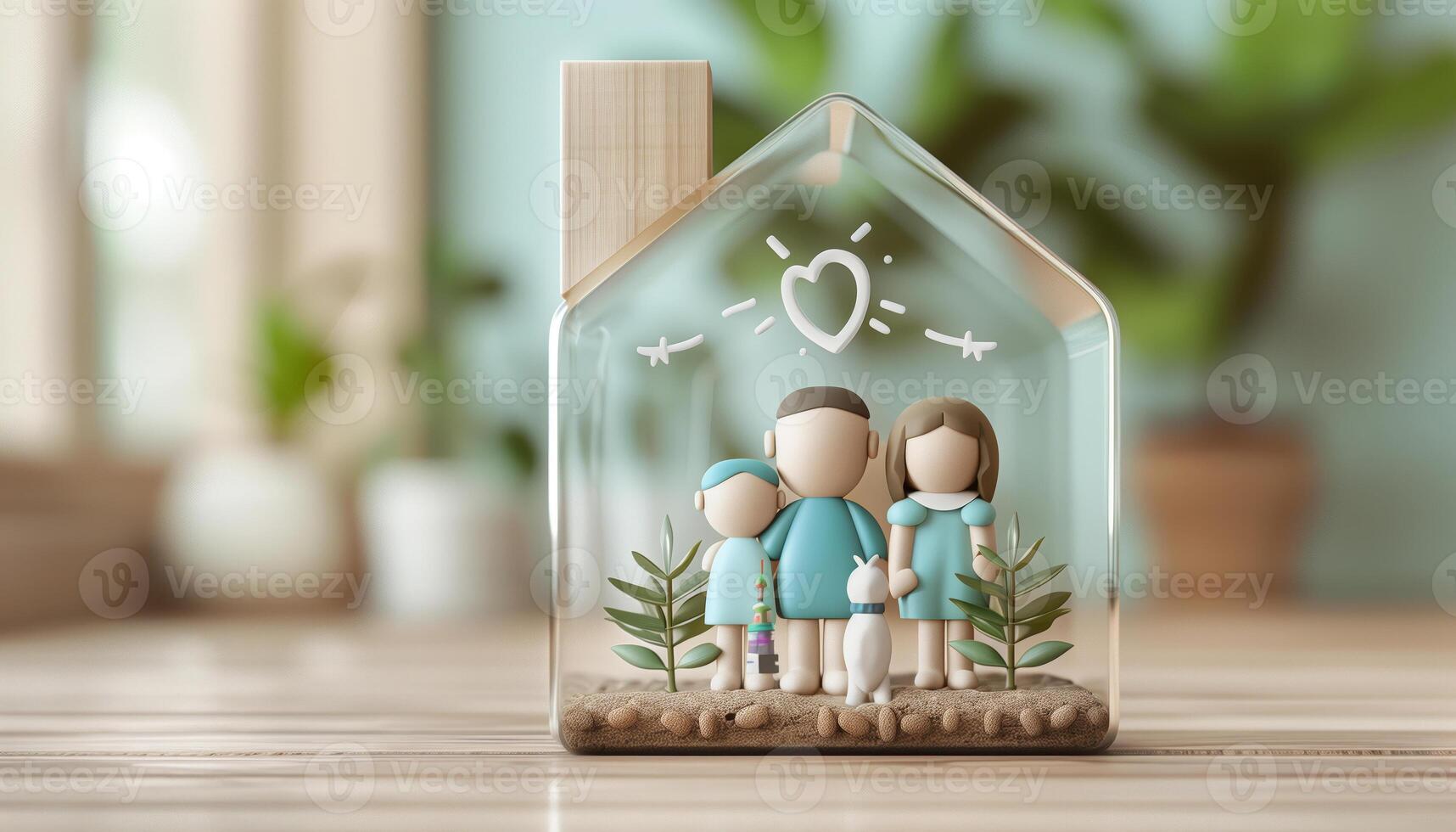 A charming family figurine in a glass house, symbolizing love, unity, and the warmth of home decor. photo