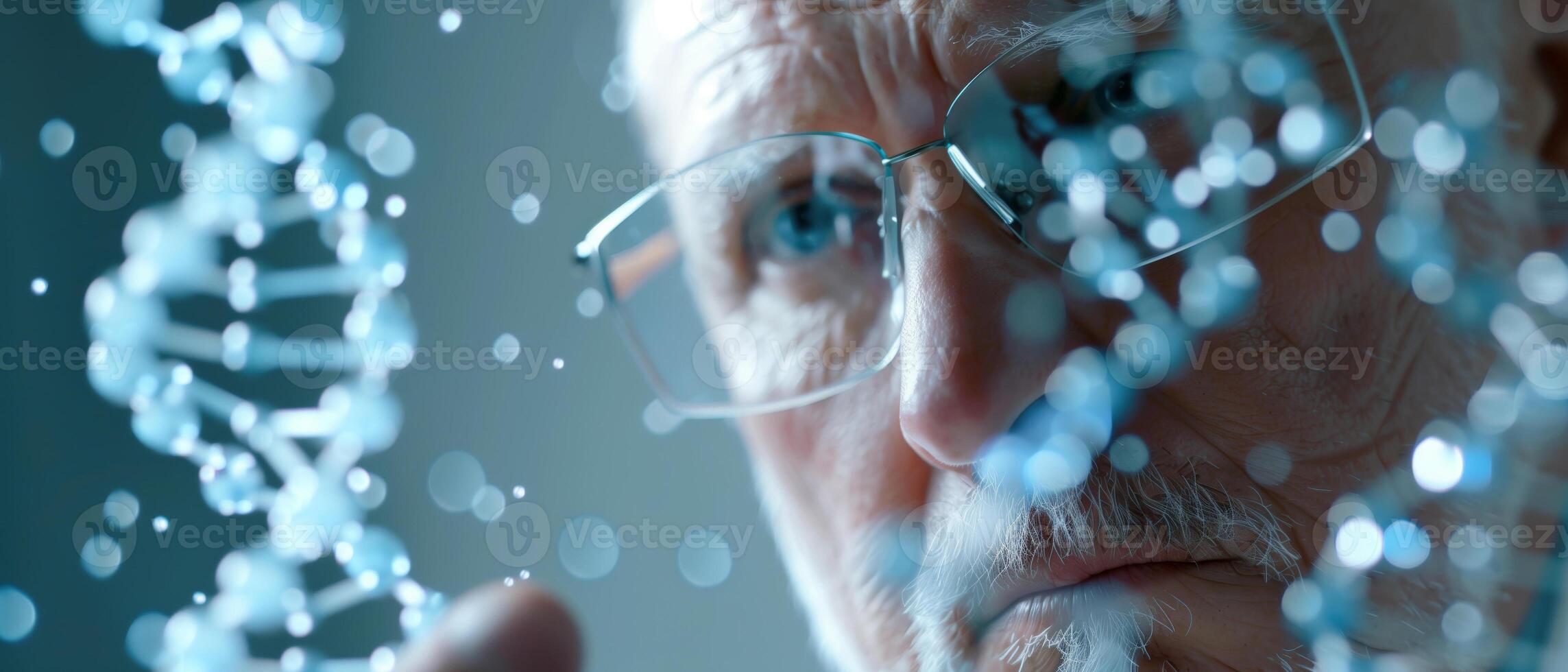 Scientist examining DNA strands, symbolizing advanced genetic and molecular biology research. photo
