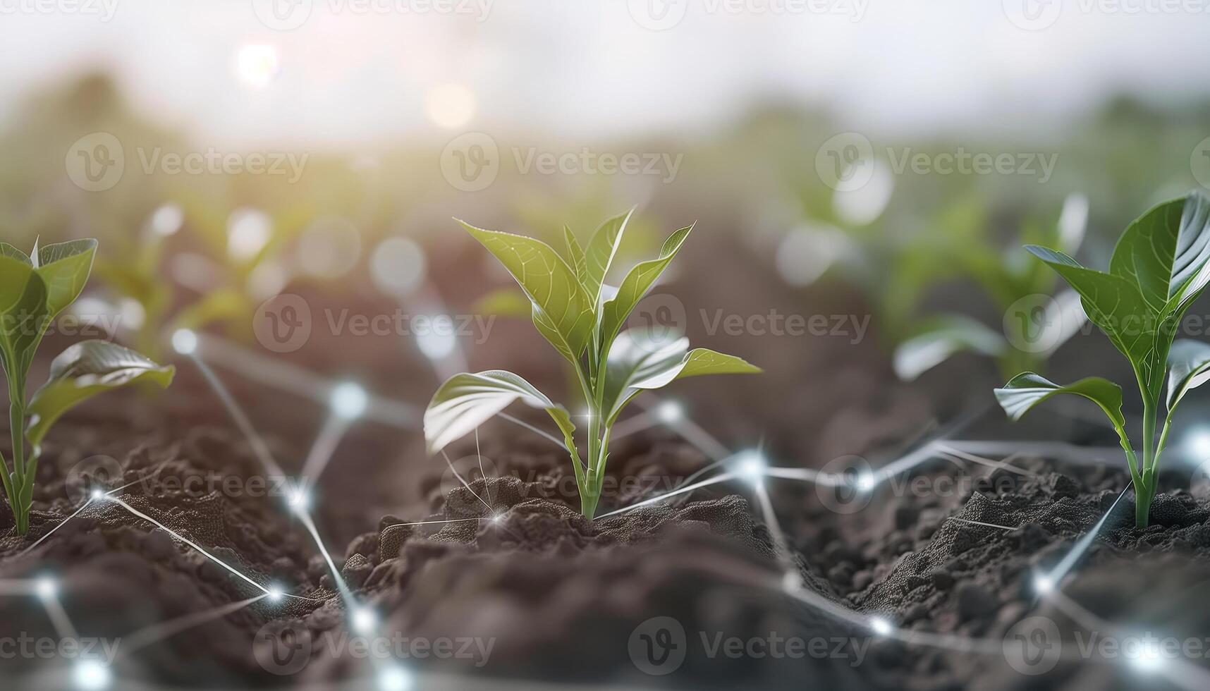 Innovative smart farming technology with connected digital network in agriculture for enhanced crop growth and sustainability concepts. photo