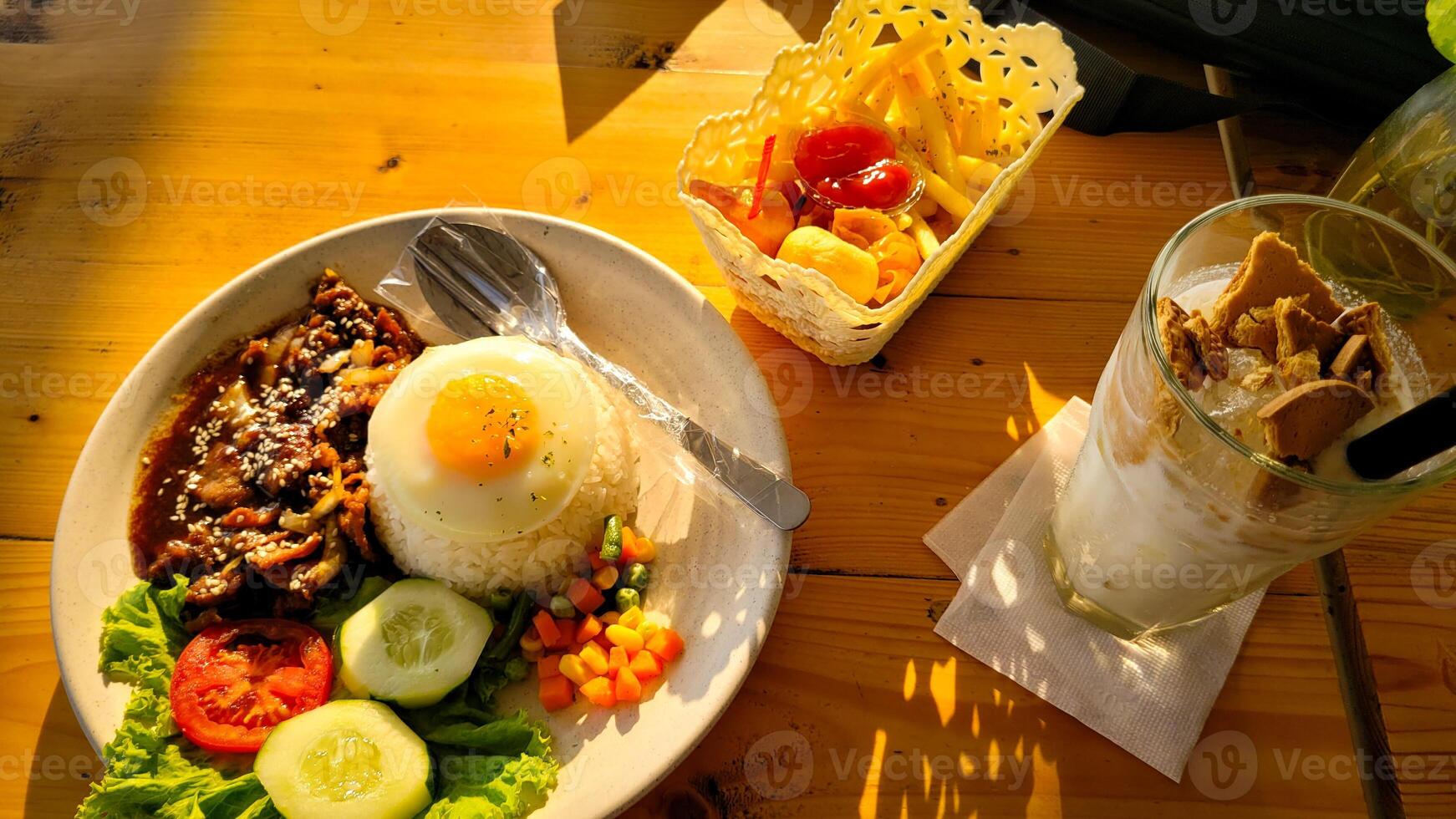 Beef belly teriyaki with toping sunny side up photo