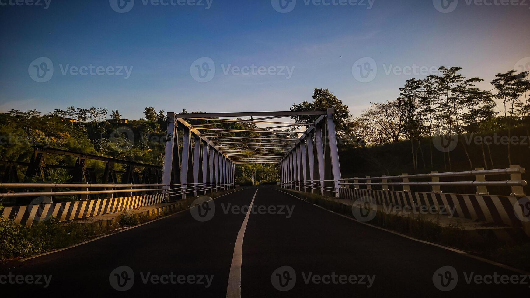 A bridge in the forest with blue sky photo